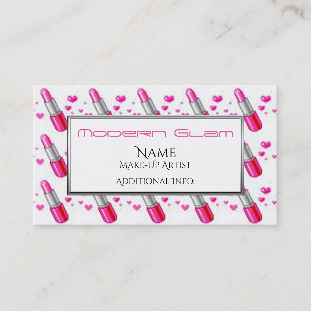 Pink Lipstick & Hearts Cosmetics Business Card Zazzle