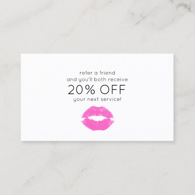 Pink Lipstick Kiss Beauty Customer Referral Card (Front)