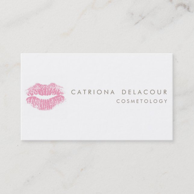 Pink Lipstick Kiss Mark Cosmetology Business Card (Front)