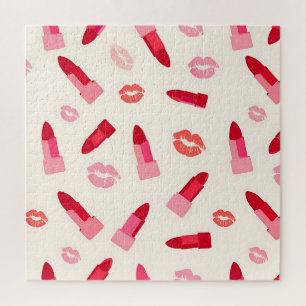 Pink Lipstick Kiss Pattern Jigsaw Puzzle
