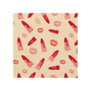 Pink Lipstick Kiss Pattern Wood Wall Art