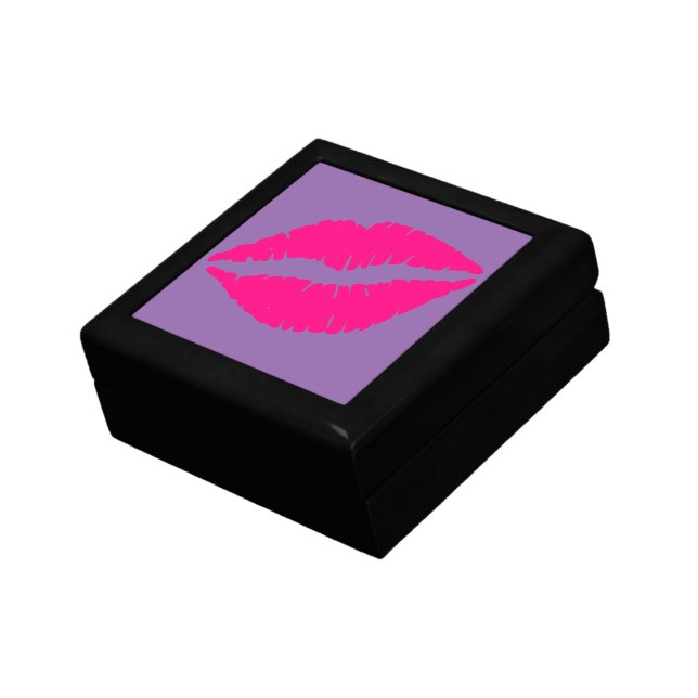 Pink lipstick kiss pop art keepsake box (Side)