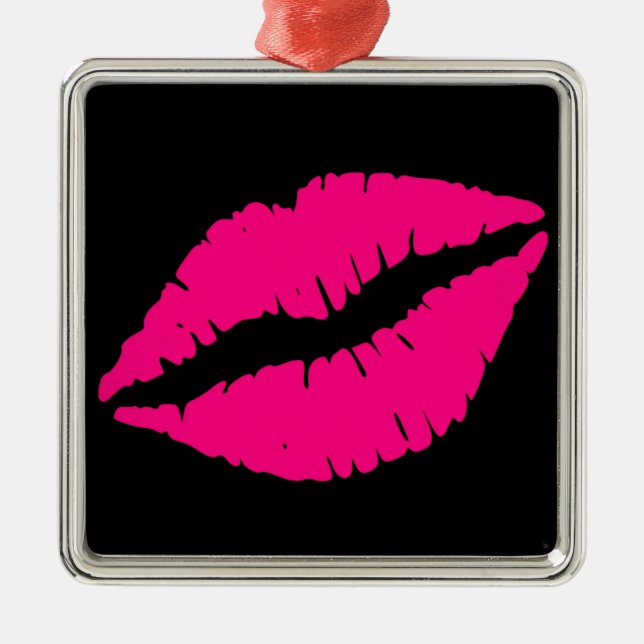 Pink lipstick kiss pop art metal ornament (Front)