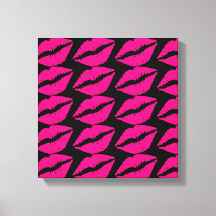Pink lipstick kiss pop art pink and black canvas print