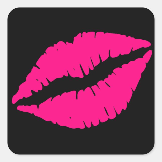 Pink lipstick kiss pop art square sticker (Front)