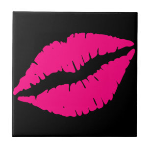 Pink lipstick kiss pop art tile