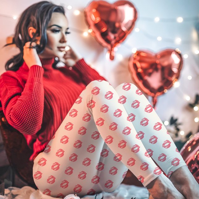 Pink Lipstick Kiss Print Leggings (Creator Uploaded)