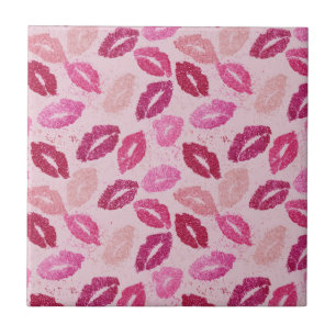 Pink Lipstick Kiss Seamless Pattern Ceramic Tile