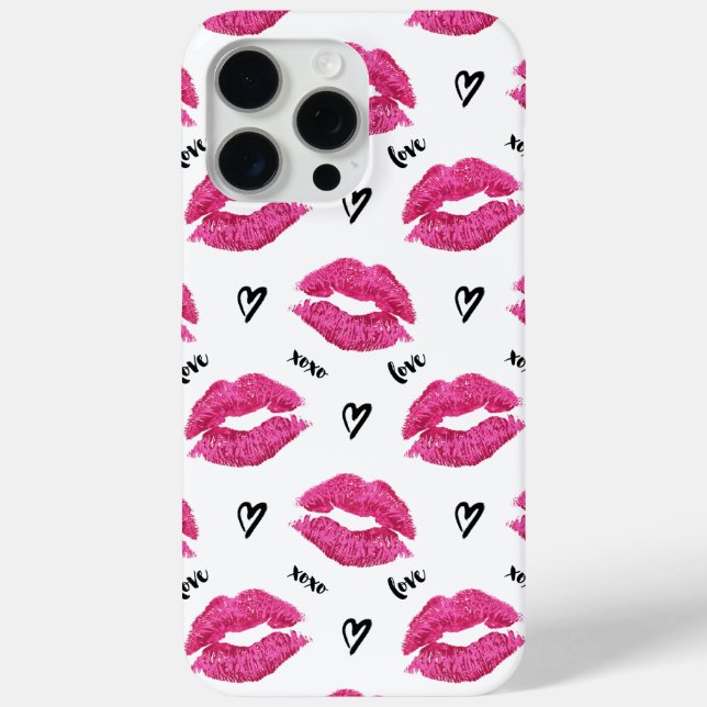 Pink Lipstick Kisses and Hearts Case-Mate iPhone Case (Back)