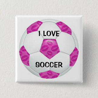 Pink Lipstick Kisses Pink Soccer Ball Button