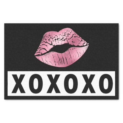 Pink Lipstick Kisses XOXO Black And White Love Tissue Paper