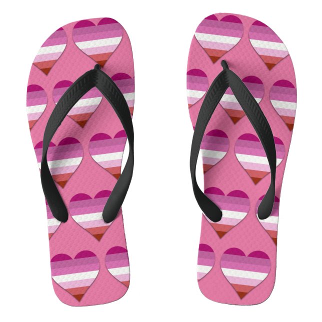 Pink lipstick lesbian pride heart pattern flip flops (Footbed)