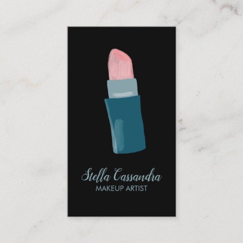 Pink Lipstick Makeup Artist Black Business Card