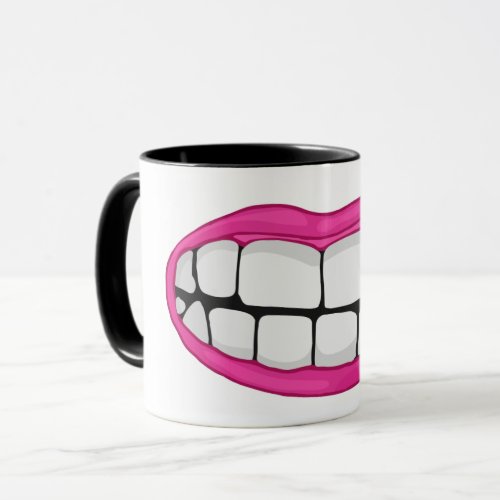 pink lipstick smile with big teeth mug