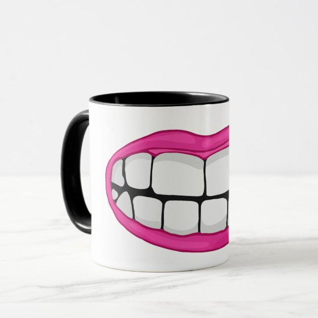 pink lipstick smile with big teeth mug (Front Left)