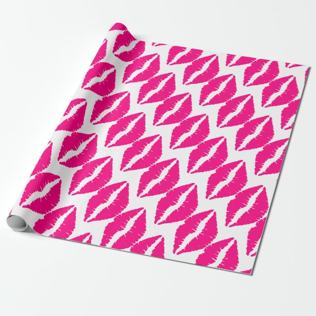Pink lipstick valentine pop art wrapping paper (Unrolled)