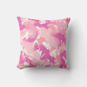 Pink liquid abstract pattern and white  throw pillow
