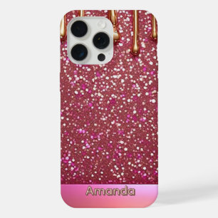 💖 Pink Liquid Glitter Flow Over Gold Luxe ✨👑 iPhone 15 Pro Max Case