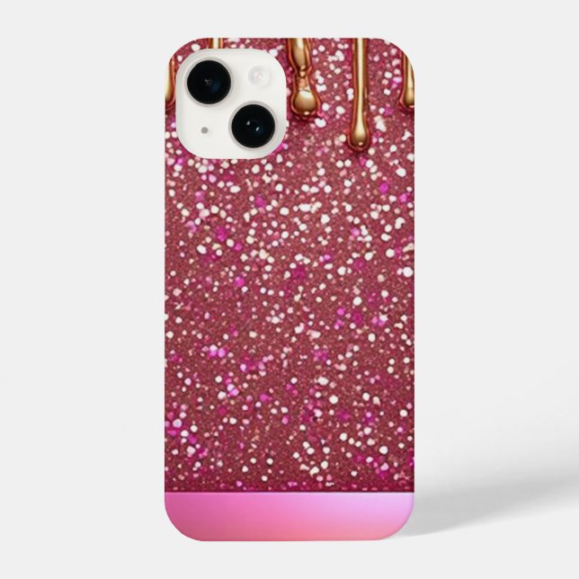 💖 Pink Liquid Glitter Flow Over Gold Luxe ✨👑 iPhone Case (Back)