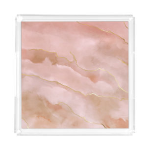 Pink Liquid Marble Gold Texture Acrylic Tray