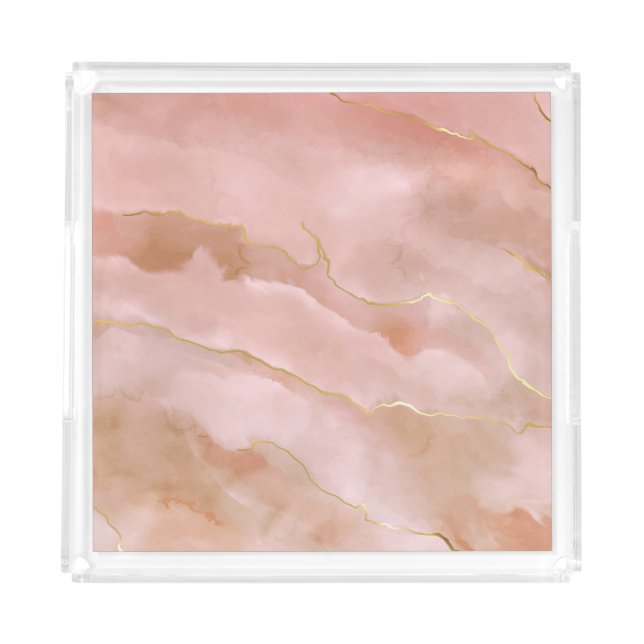 Pink Liquid Marble Gold Texture Acrylic Tray (Front)