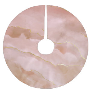Pink Liquid Marble Gold Texture Brushed Polyester Tree Skirt