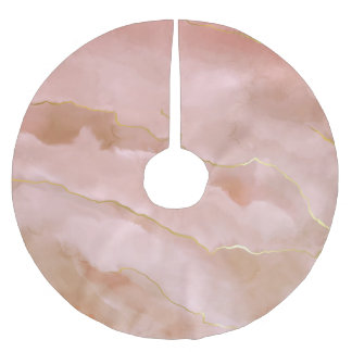 Pink Liquid Marble Gold Texture Brushed Polyester Tree Skirt