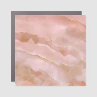 Pink Liquid Marble Gold Texture Car Magnet