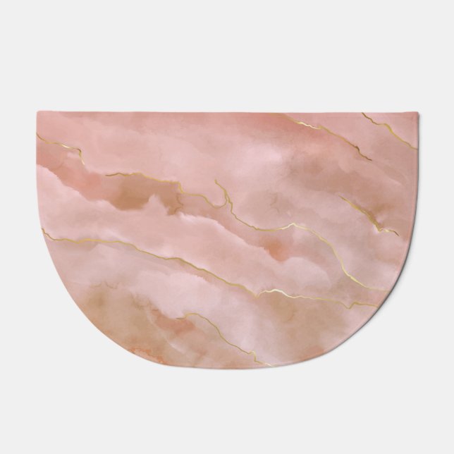 Pink Liquid Marble Gold Texture Doormat (Front)