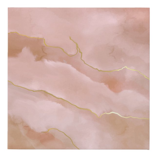 Pink Liquid Marble Gold Texture Faux Canvas Print (Front)