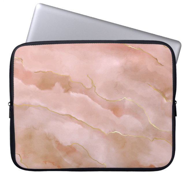 Pink Liquid Marble Gold Texture Laptop Sleeve (Front)