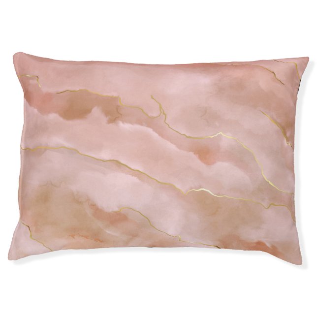 Pink Liquid Marble Gold Texture Pet Bed (Front)