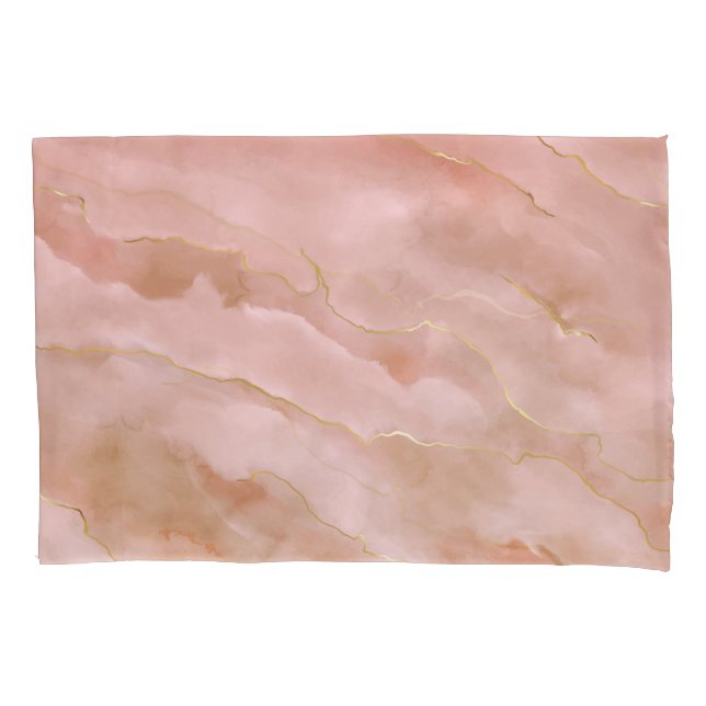 Pink Liquid Marble Gold Texture Pillow Case (Front)