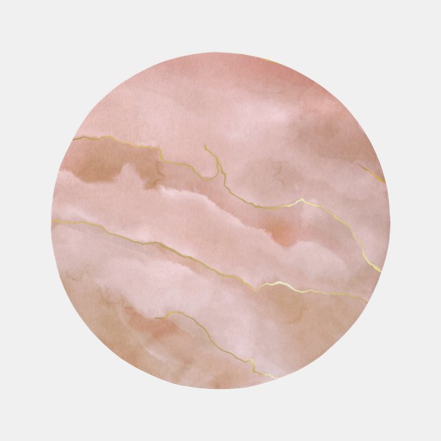 Pink Liquid Marble Gold Texture Rug (Front)