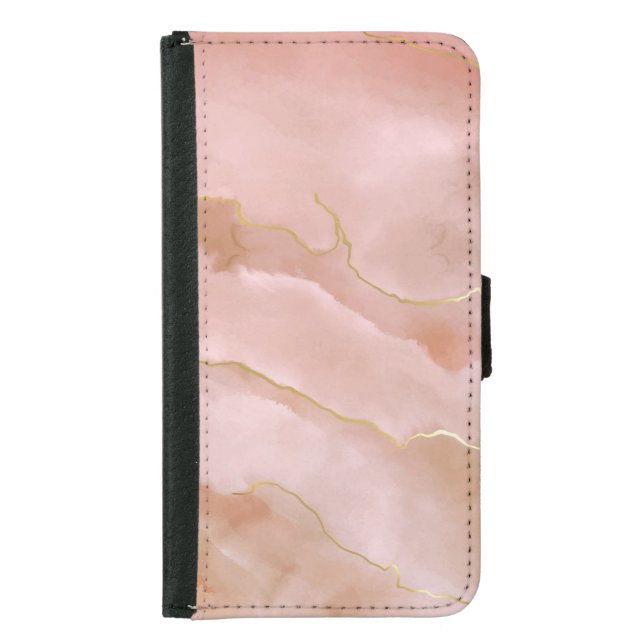 Pink Liquid Marble Gold Texture Samsung Galaxy Wallet Case (Front)