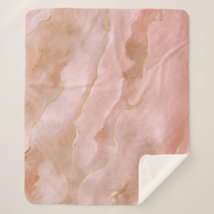 Pink Liquid Marble Gold Texture Sherpa Blanket