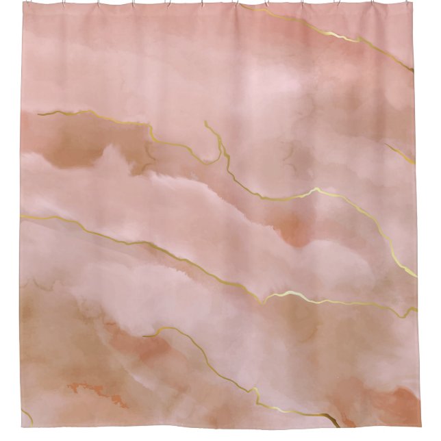 Pink Liquid Marble Gold Texture Shower Curtain (Front)