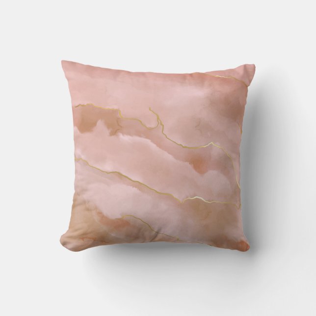 Pink Liquid Marble Gold Texture Throw Pillow (Front)