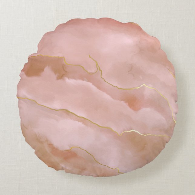 Pink liquid marble texture round pillow (Front)