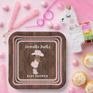 Pink Little AA Cowgirl Western Baby Shower Paper Plates