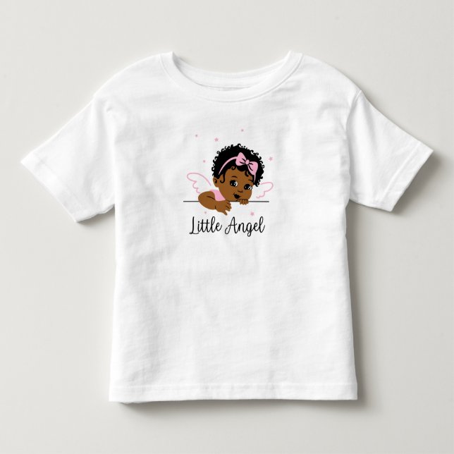 Pink Little Angel Wings African American Baby Girl Toddler T-shirt (Front)