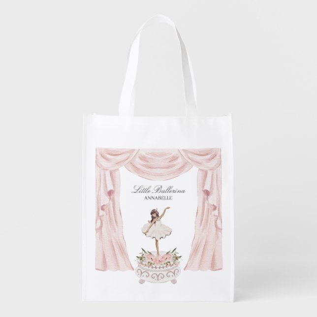 Pink Little Ballerina Baby Shower  Birthday Favor Grocery Bag (Front)
