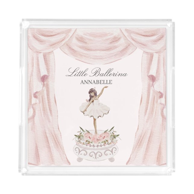 Pink Little Ballerina Baby Shower or Birthday Acrylic Tray (Front)