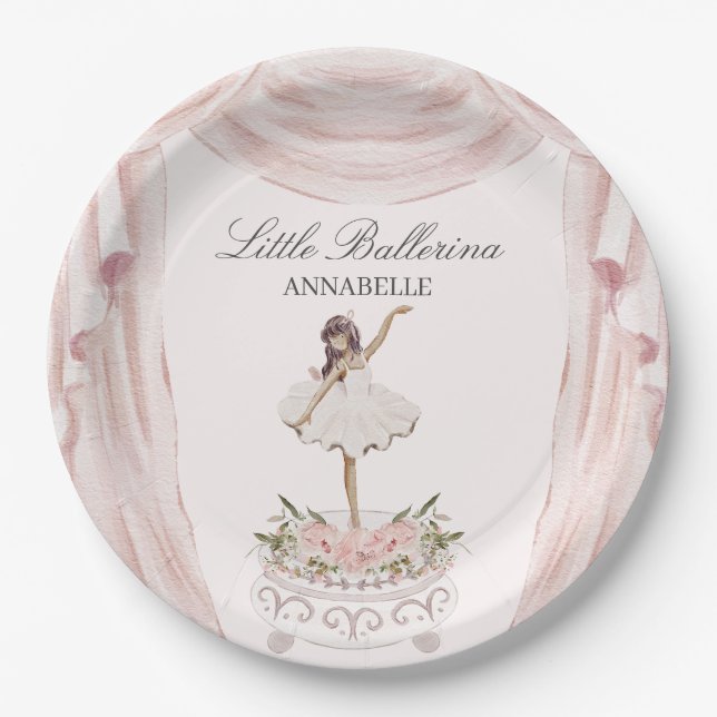 Pink Little Ballerina Baby Shower or Birthday Paper Plates (Front)
