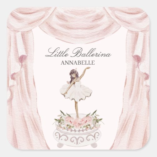 Pink Little Ballerina Baby Shower or Birthday Square Sticker
