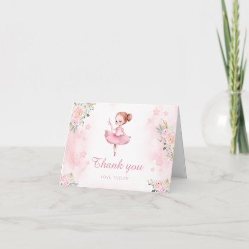 Pink little ballerina birthday thank you cards