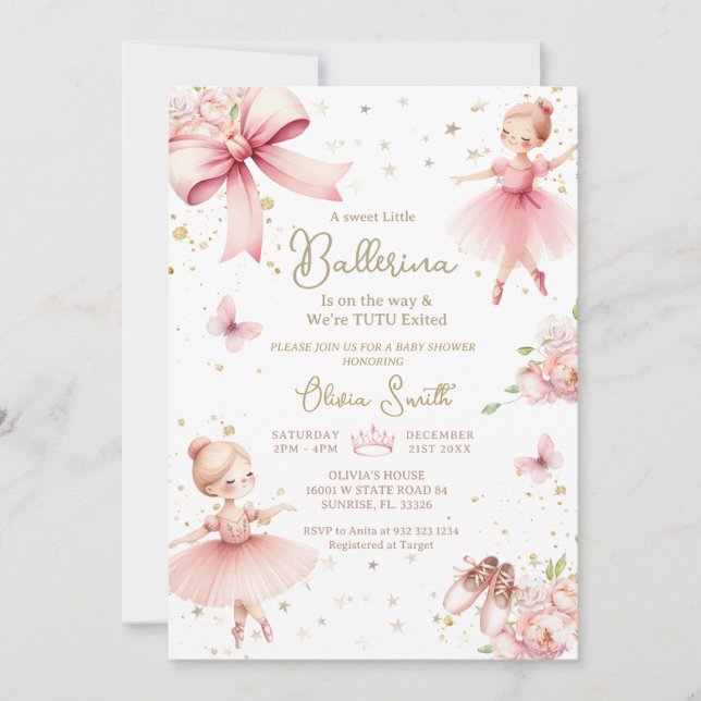 Pink Little Ballerina Is On The Way Baby Shower  Invitation (Front)