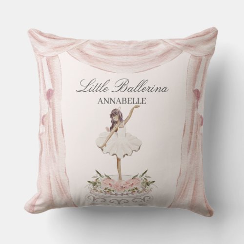 Pink Little Ballerina Nursery Decor for Girl Throw Pillow
