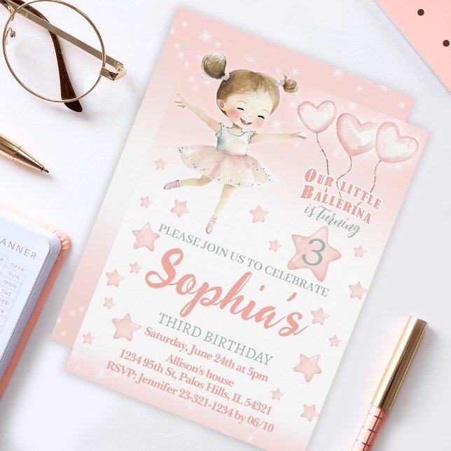 Pink little ballerina sparkly birthday invitation (Creator Uploaded)