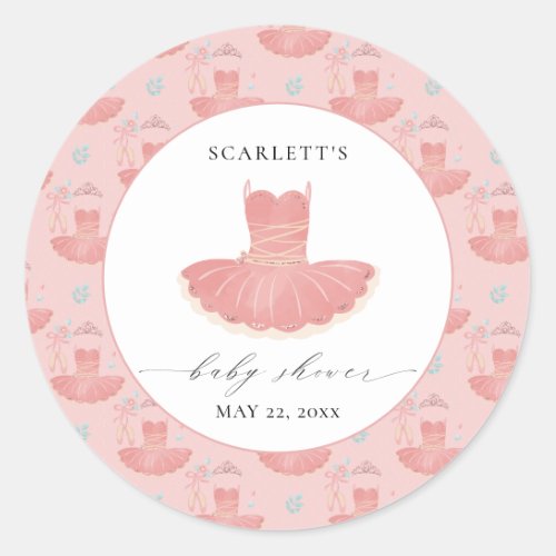 Pink Little Ballerina Tutu Baby Girl Baby Shower  Classic Round Sticker